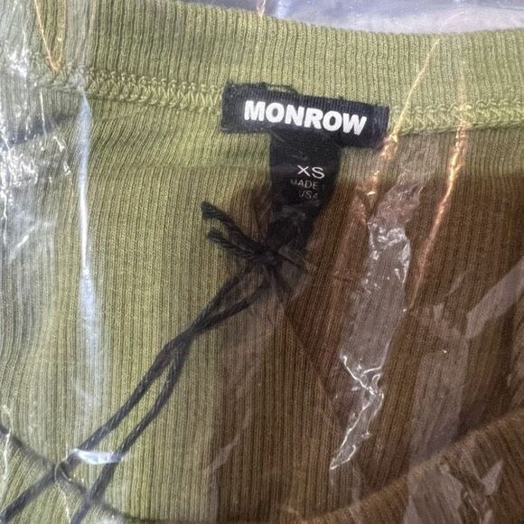 NWT Monrow Rib Strappy Tank Top Size XS Green Avocado Willow Ribbed Comfort - Picture 4 of 5